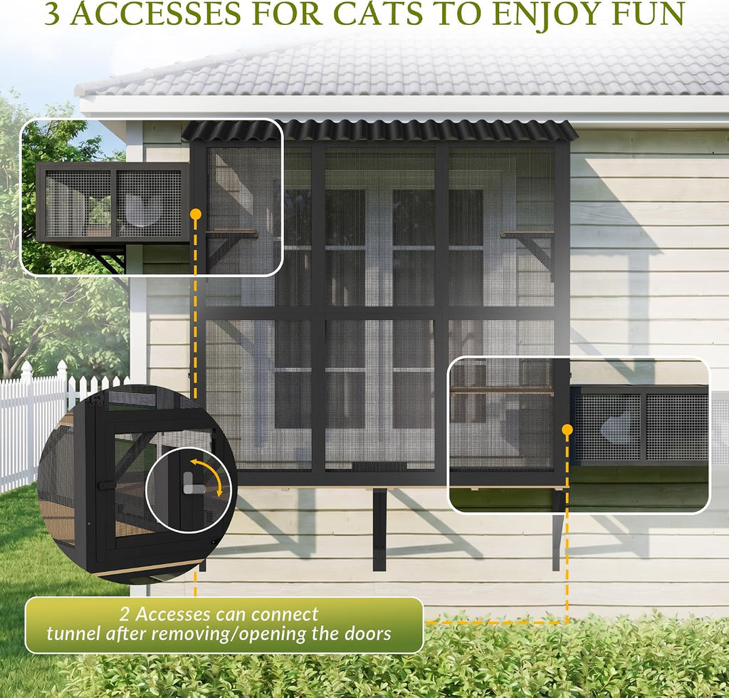 Outdoor Cat Catio with Shelf, Cat Window Perch for Large Indoor Cats