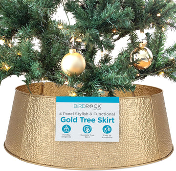 Metal Christmas Tree Collar - 22"/26" Easy Assembly 4-Panel Christmas Tree Base Cover - Heavy-Duty Bubble Iron Skirt