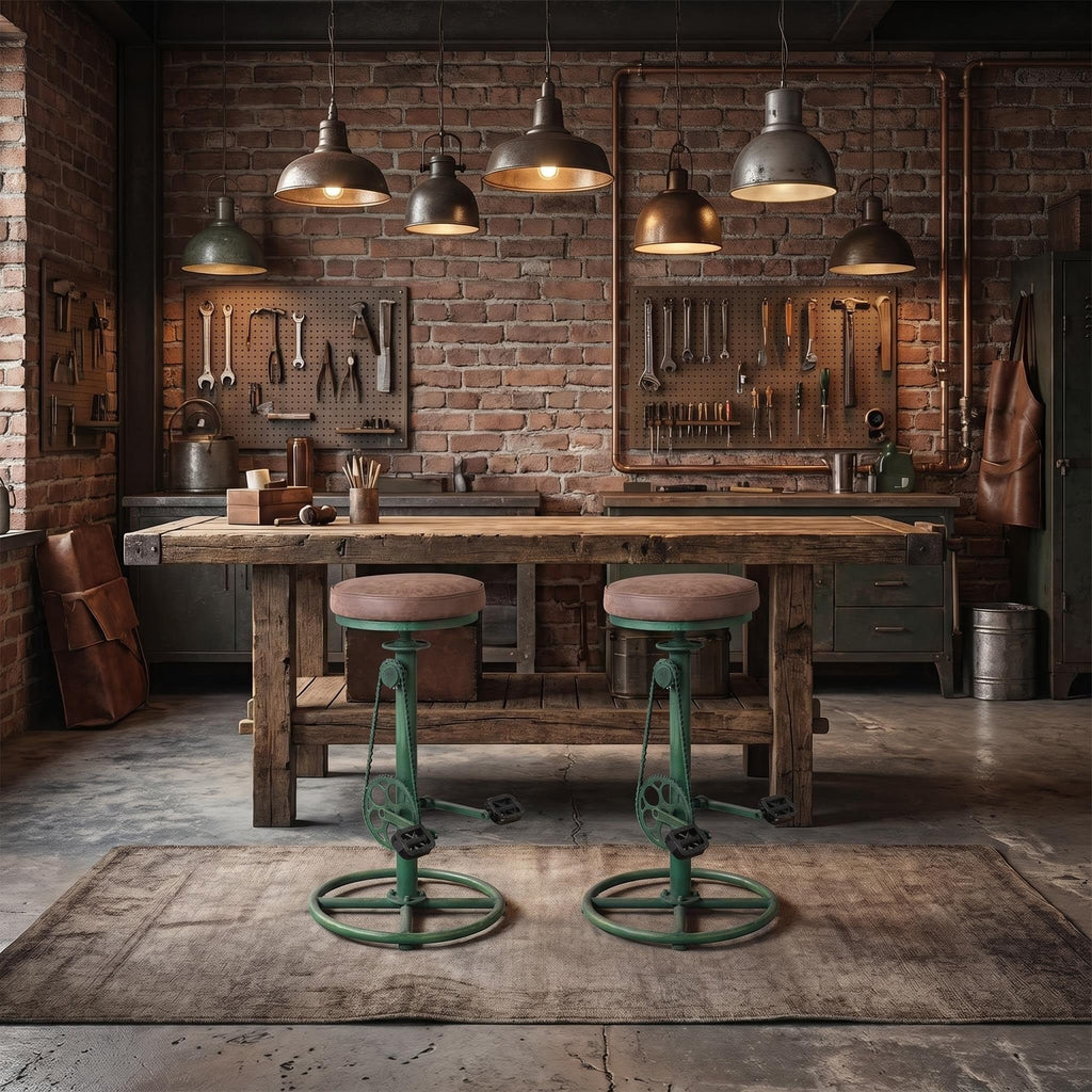 Vintage DIY Bar Stool Bicycle Chain Iron Pedal Retro Industrial Height Adjustable Bicycle Wheel Design bar Chair Set