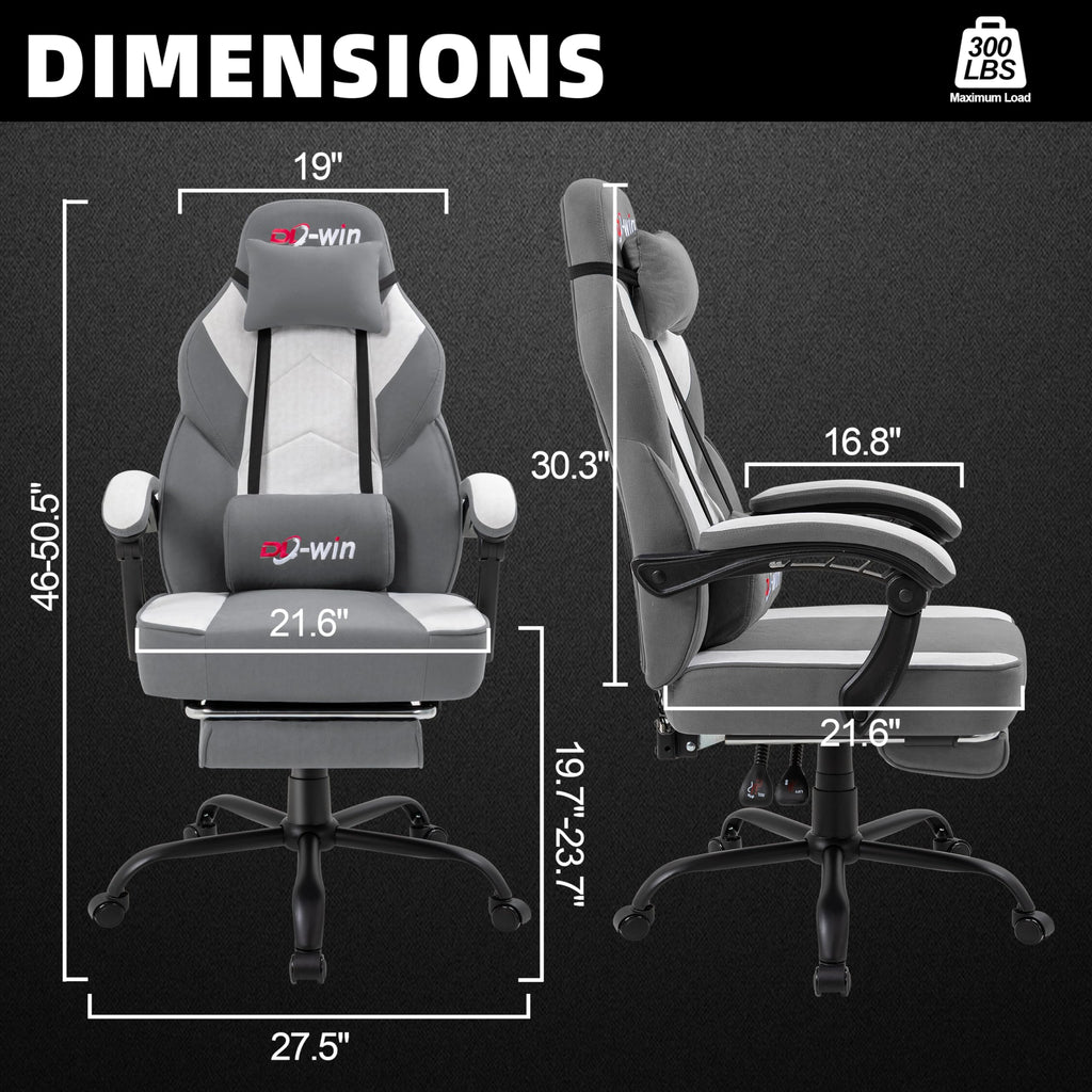Gaming Chair with Pocket Spring Cushion, Fabric Gamer Chair with Footrest for Adults, High Back Ergonomic Computer