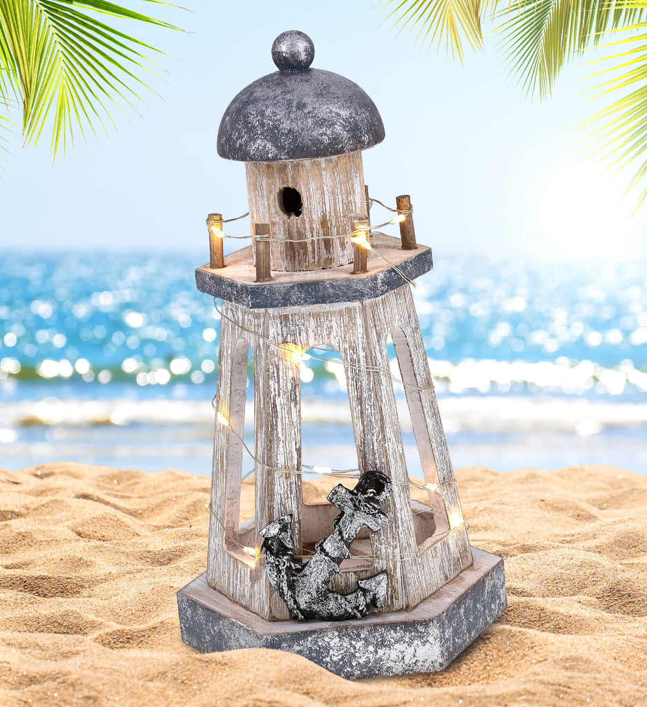 Silver Sea Nautical Outdoor Lantern Lighthouse with LED Lights
