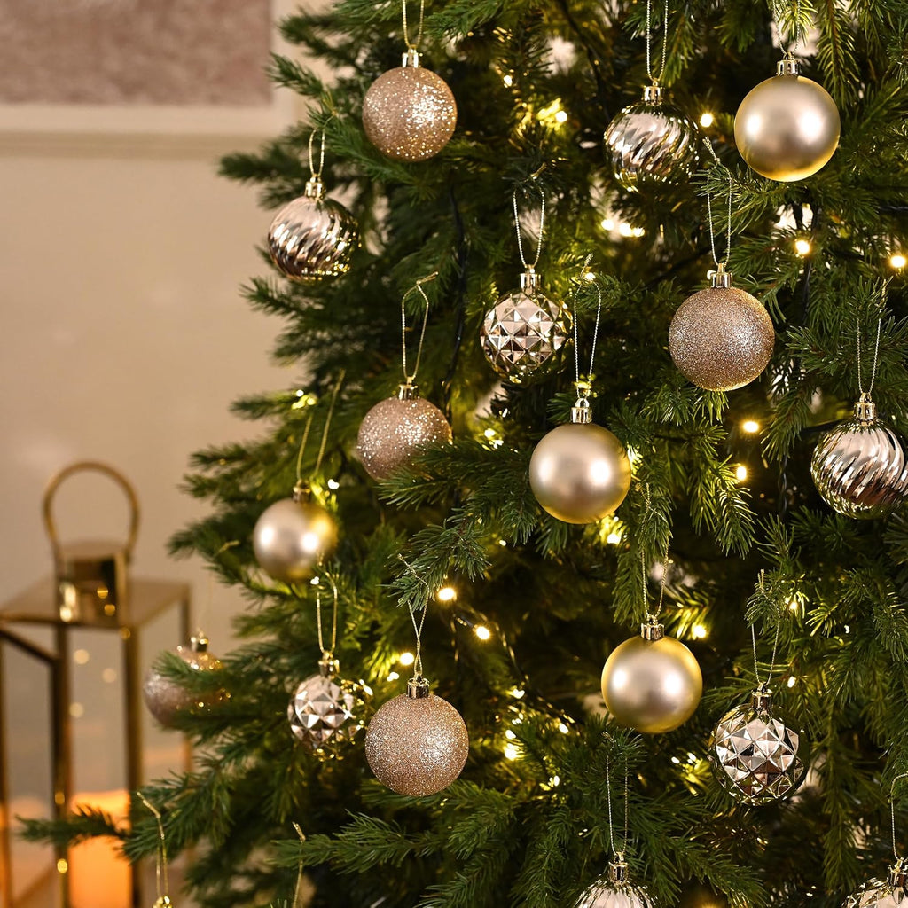 Christmas Tree Decorations Ornament Set Decor, 24ct 2.36 Inches Champagne Shatterproof Christmas Ball Ornaments