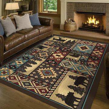 Rustic Cabin Area Rug, Southwestern Decor, Brown Washable Rug