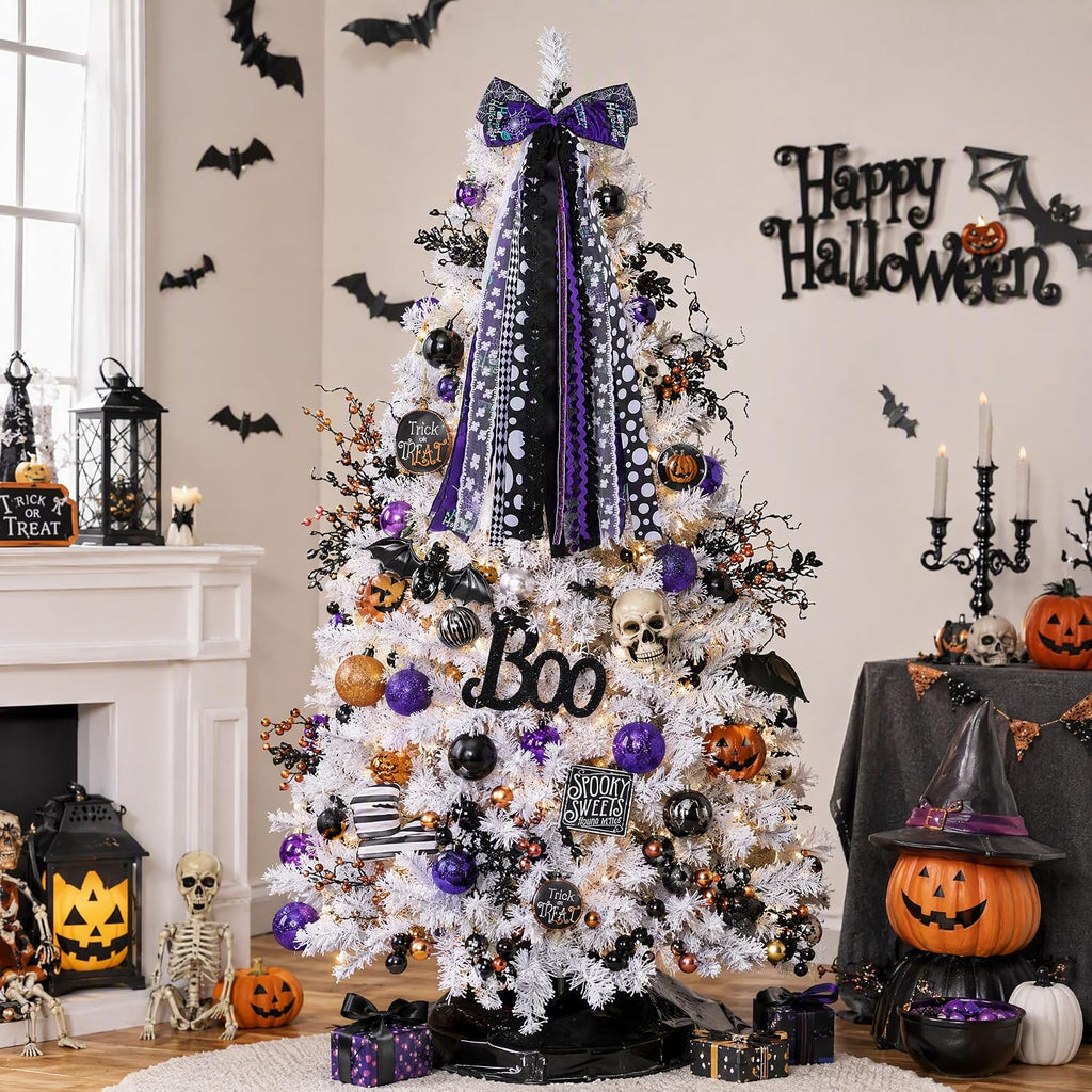 Black Purple Halloween Wreath Bow Wreath Sash for Front Door Decoration