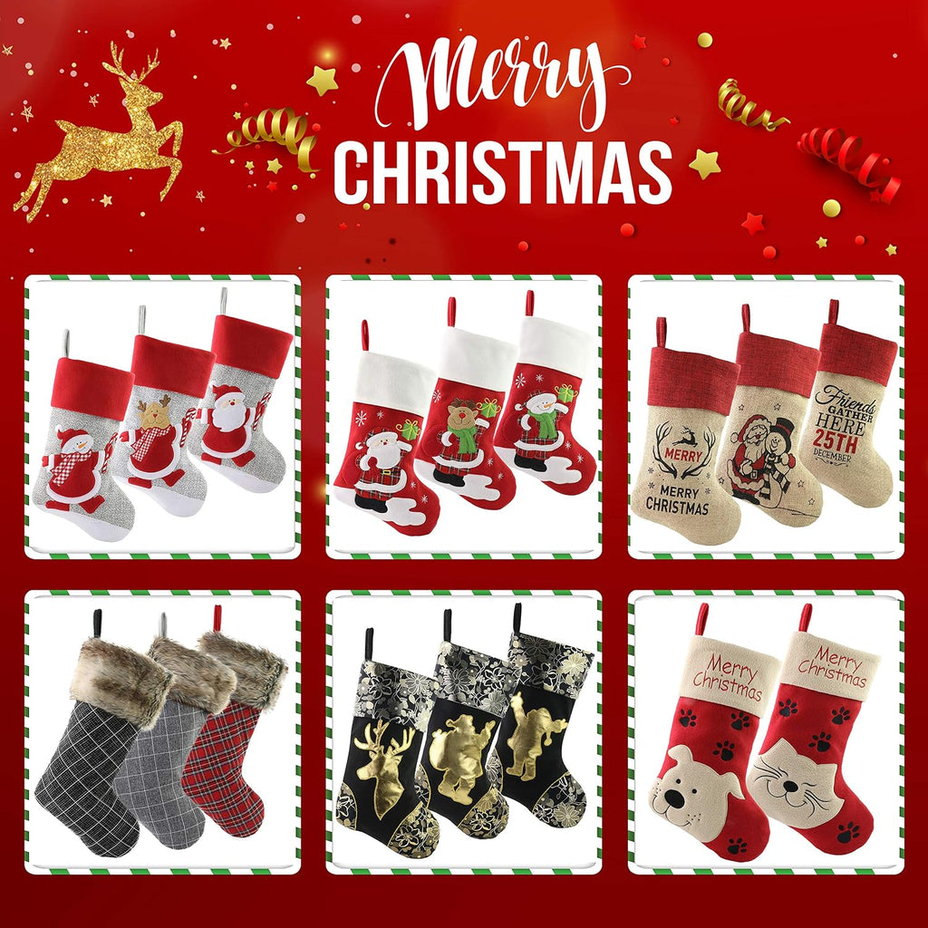Set of 4 20'' Extra Long Knitted Christmas Stockings Stretchable Handmade Woven Snowflakes and Reindeer Assorted Xmas