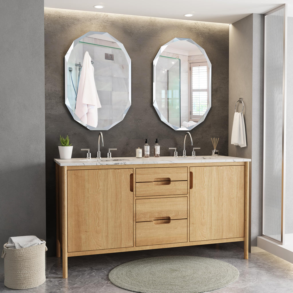24" x 36" Silver Oval Bathroom Mirror Beveled Edge Frameless Mirrors