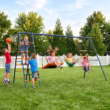 Swing Sets for Backyard, 550lbs Metal Kids Swing Set Outdoor Playset