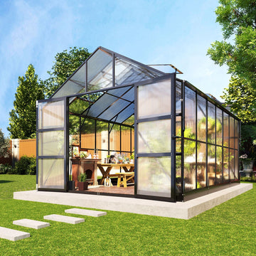10x14 FT Polycarbonate Greenhouse with 4 Roof Vents