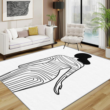 Woman Female Body Rug Indoor - - Modern Line Art Washable Non Slip Low Pile Small Rug, Abstract Minimalist