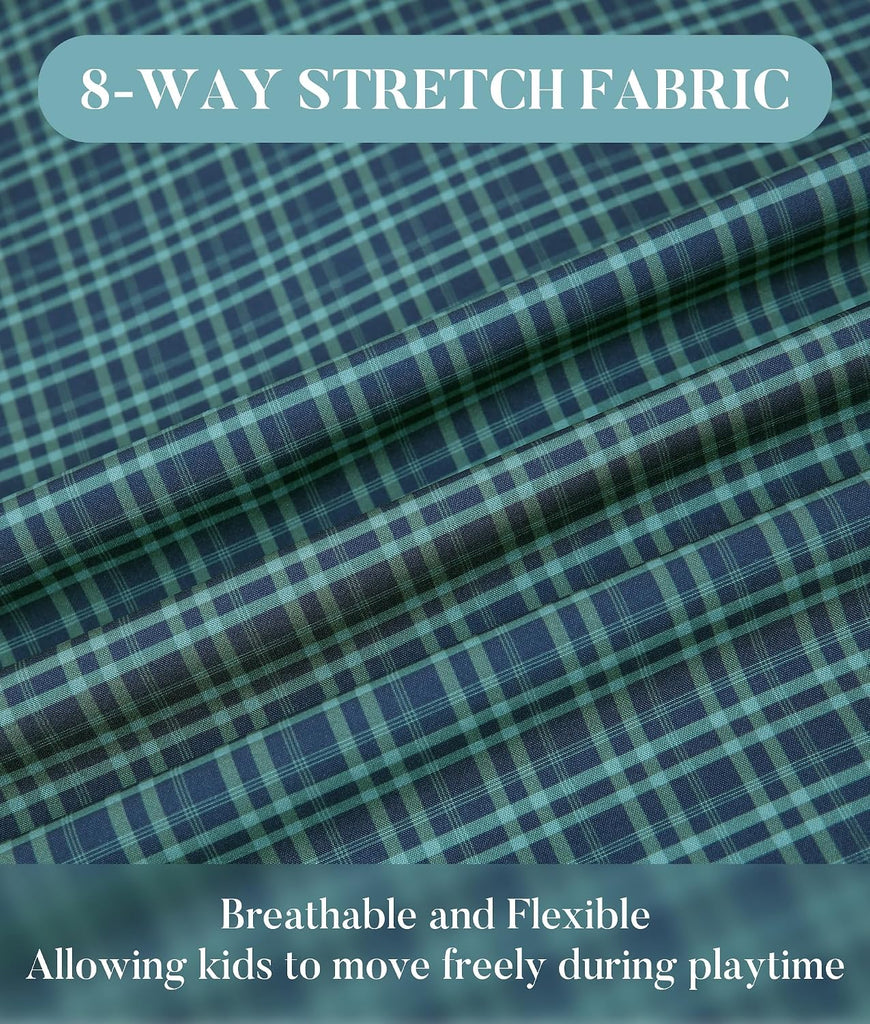 Boys Casual Button Down Shirts Short Sleeve Wrinkle Free Way Stretch Dress Shirs Plaid Shirts for Kids