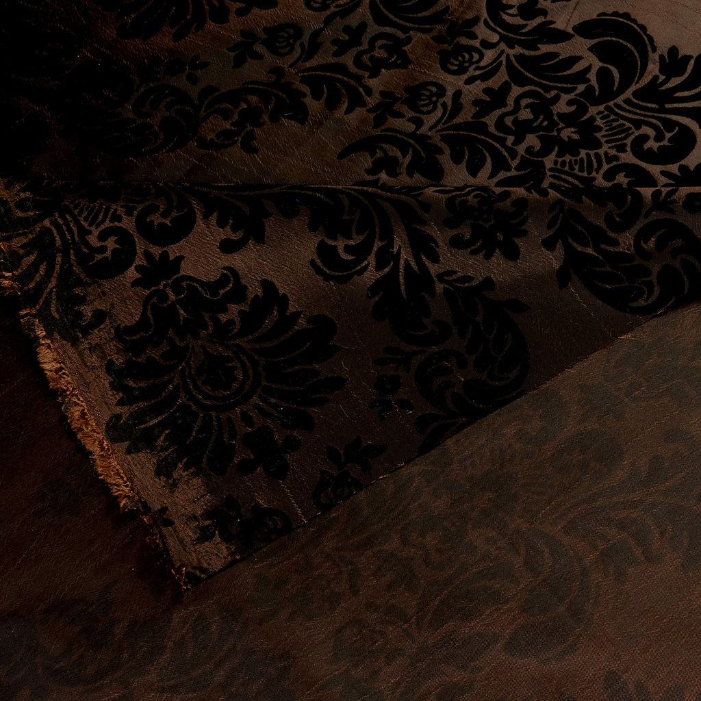 Flocked Damask Taffeta Brown, Fabric by the Yard