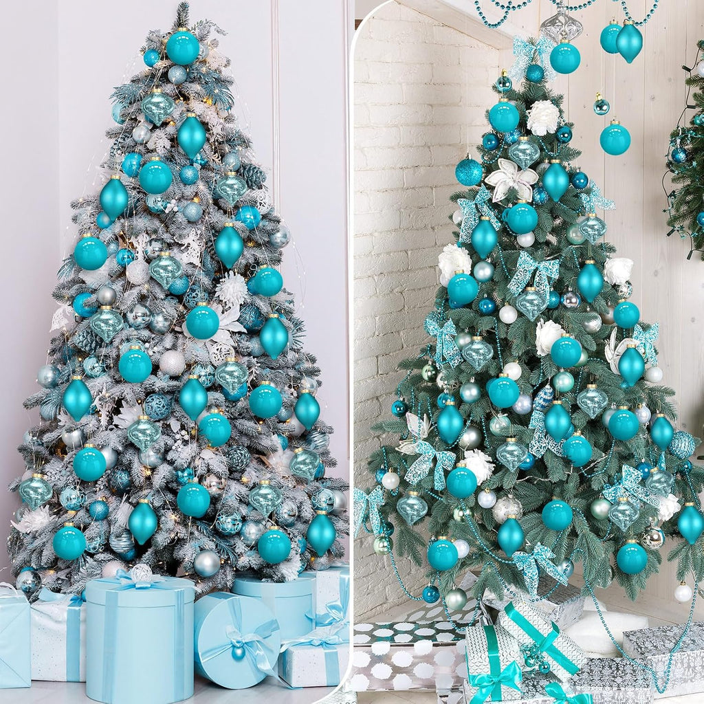 Turquoise Green Glass Christmas Ball Ornaments Set 3.15" - Set of 12