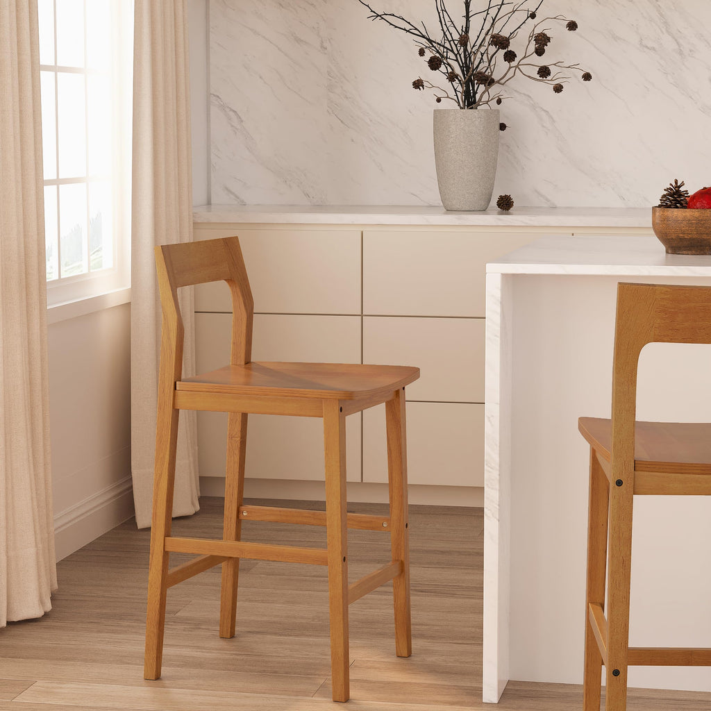 Counter Height Stools Set of 3, Farmhouse 25" Bar Stools with Solid Wood Legs & Back, Mid Century Modern Barstools