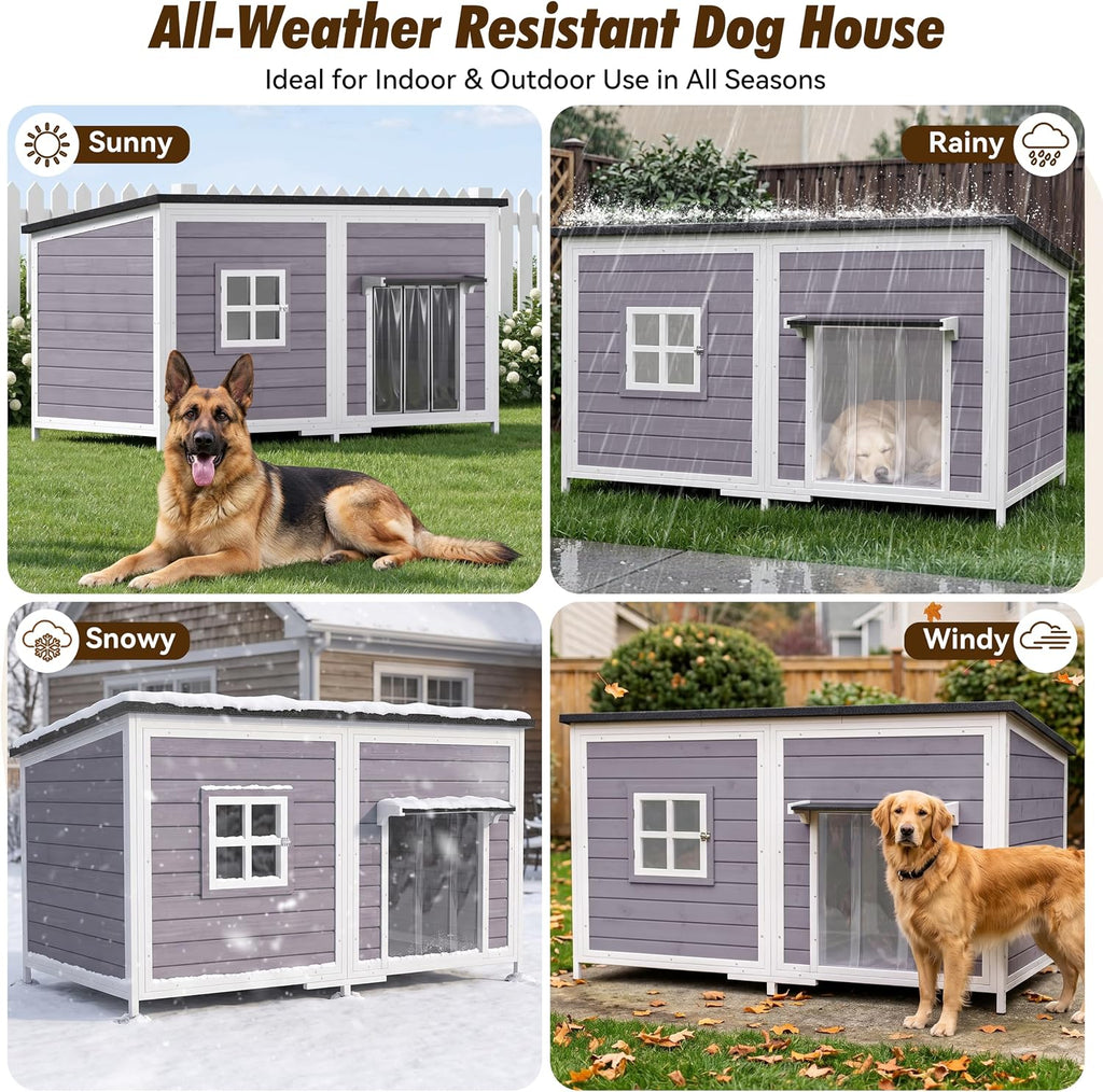 59" Extra Large Wooden Outdoor Dog House, Grey