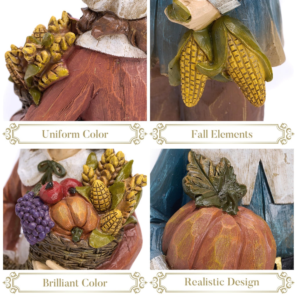 Fall Decorations, 2 Pcs Couple Fall Decor for Table Indoor Outdoor, Resin Thanksgiving Decorations Garden Pumpkins