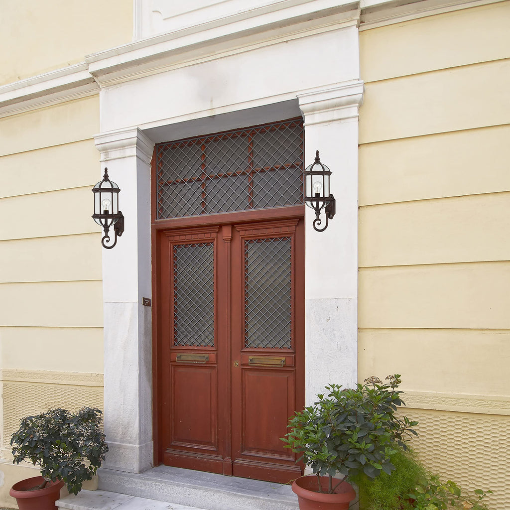 60/4972 Boxwood One Light Mid-Size One LightWall Lantern/Arm Up 100 Watt A19 Max. Clear Beveled Glass Rustic Bronze