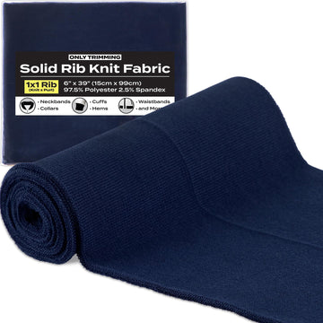 1x1 Solid Rib Knit Fabric, 6 x 39 Inches, Blue