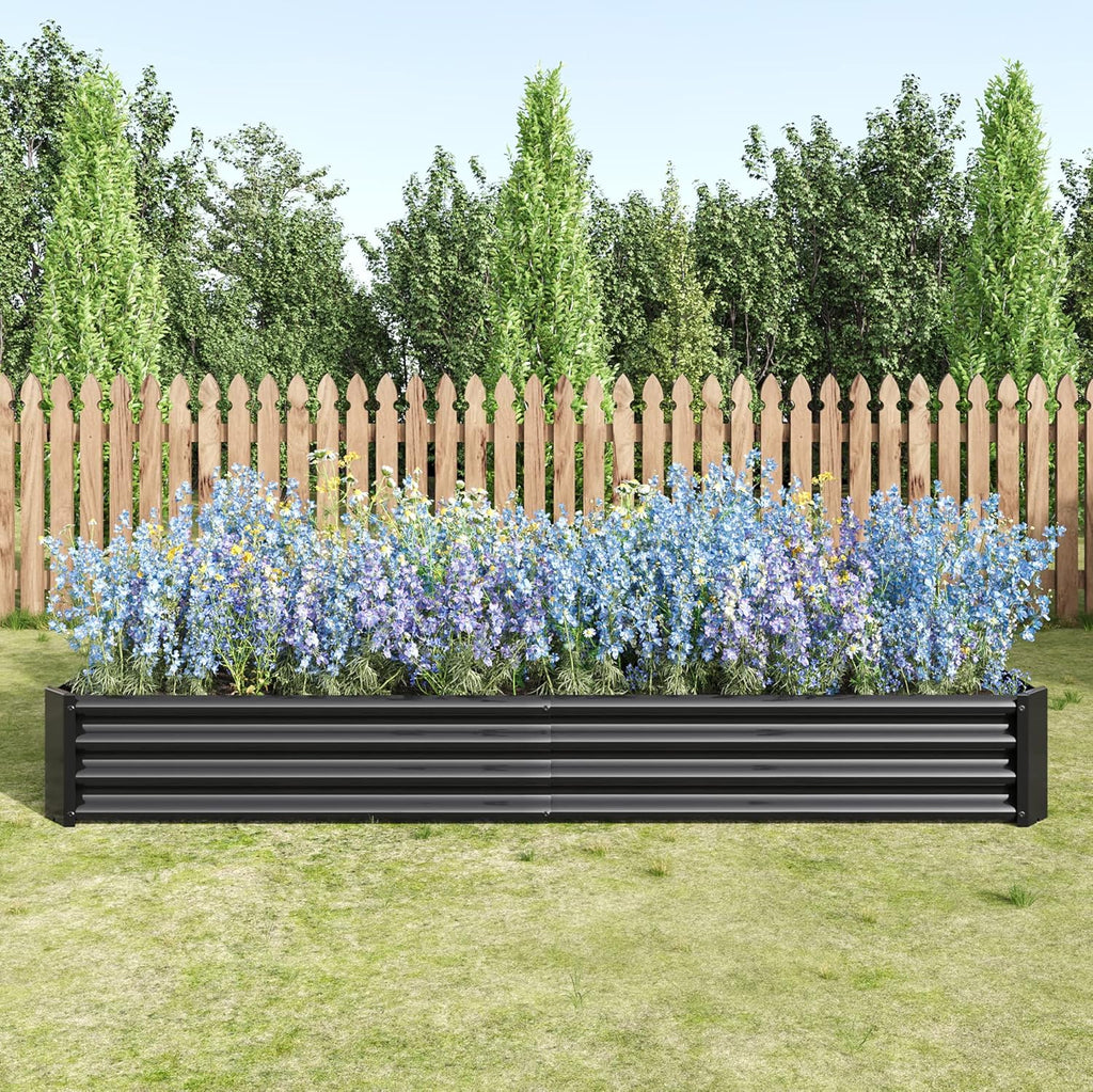 Galvanized Raised Garden Bed, Garden Box Outdoor, 8X4X1 FT, Black | Planter Raised Garden Boxes Outdoor for