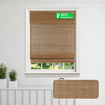 Cordless Bamboo Roman Shade Blind, Light Filtering, 30.5" W x 48" H, Ceylon Chestnut