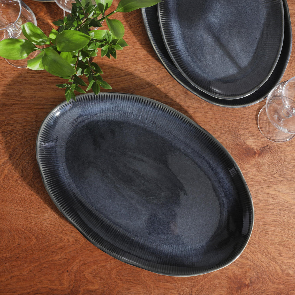 Sandy Pines 3 Piece Oval Platter Set, 15.7", 13.75" & 12" Stoneware Serving Platters, Reactive Glaze Finish