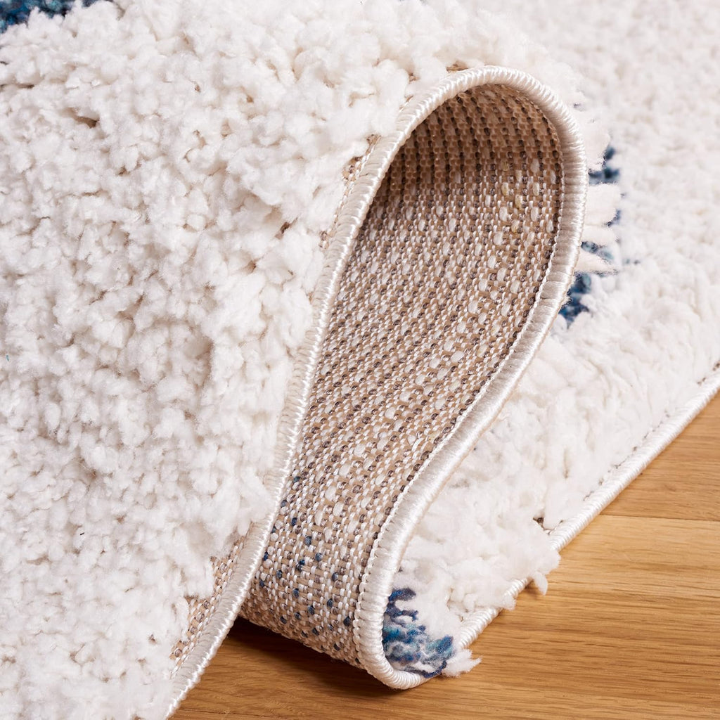 Calico Shag Collection Area Rug - 6'7" Square, Ivory & Blue, Modern Abstract Design, Non-Shedding & Easy Care
