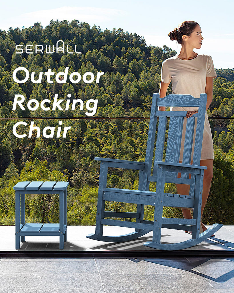 HDPE Oversized Outdoor Rocking Chairs Set of 2, Patio Rocker, Blue