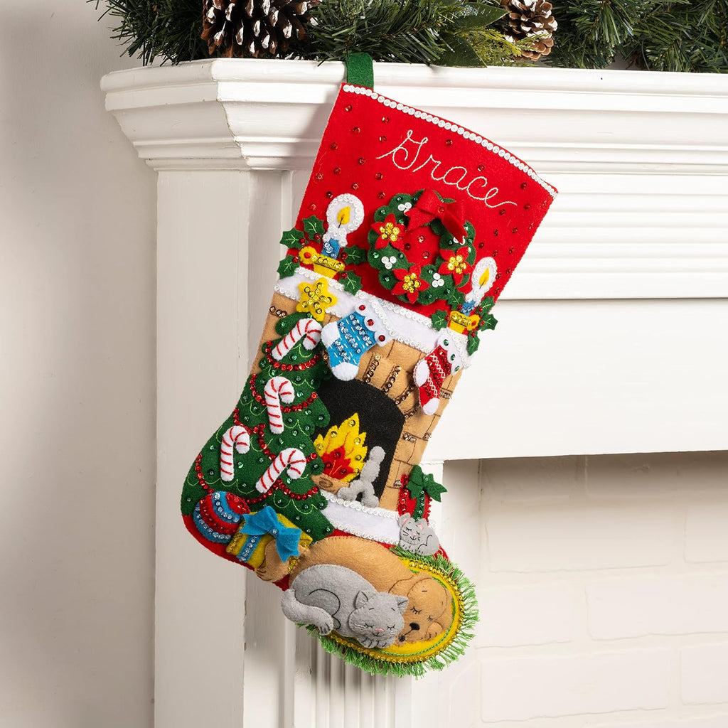 Felt Applique 18" Stocking Making Kit, Holiday Hearth