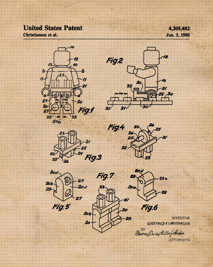 Classic Interlocking Figure Patent Prints, 6 (8x10) Unframed Photos