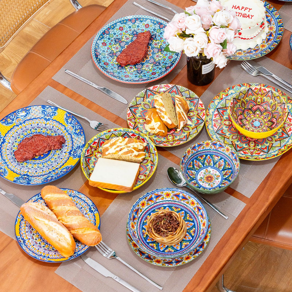 Dinnerware Set, Service for 4, Plates and Bowls Set, Ceramic Dishes Set for 4, Microwave and Dishwasher Safe, Scratch