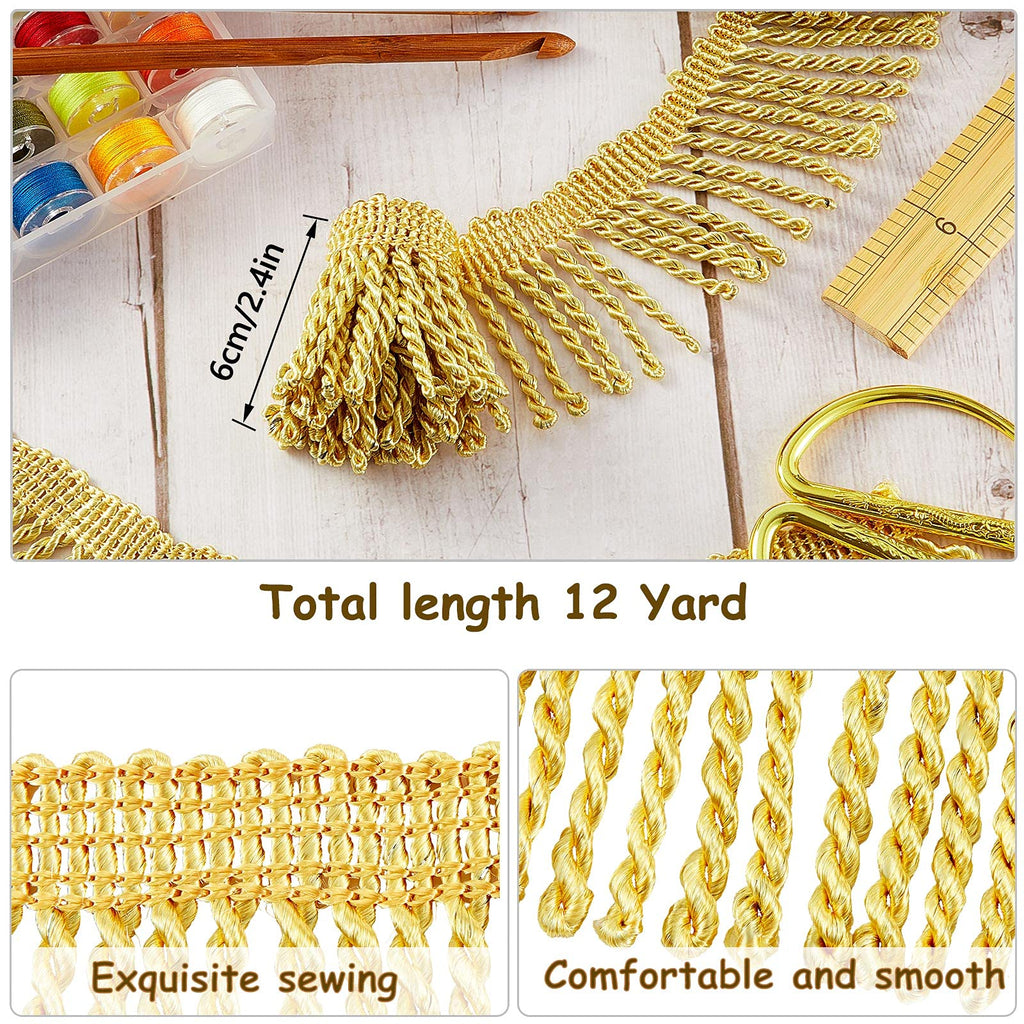 Fringe Trim for Curtains Sofa Decor, 12 Yards, Gold - 12 Yards