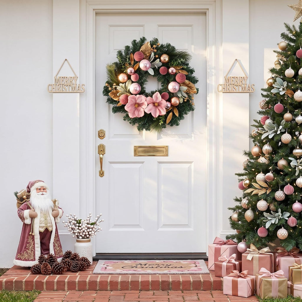 24" Magnolia Christmas Wreath for Front Door with Lights
