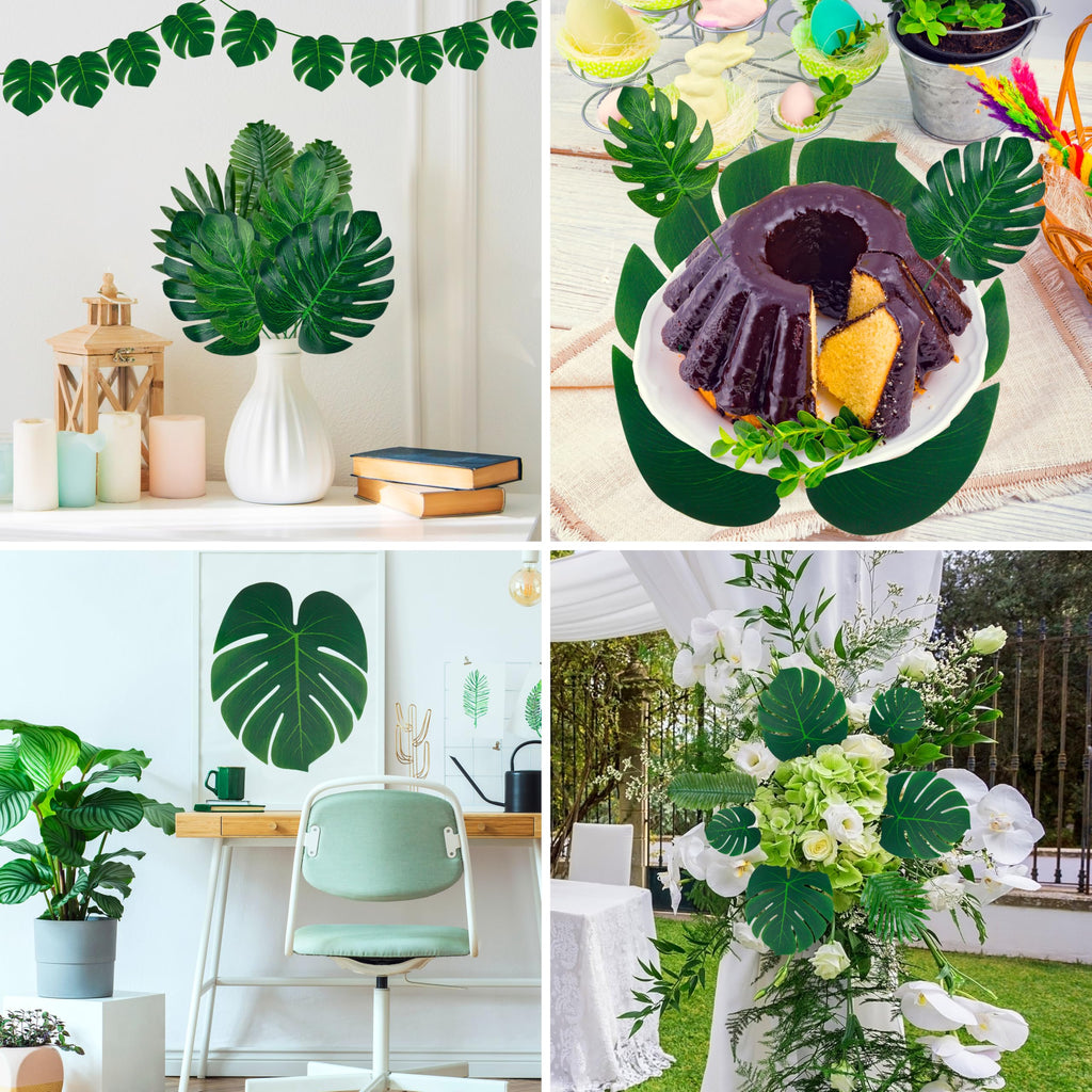 110 Pcs Artificial Tropical Palm Monstera, 7 Kinds Large Small Fake Palm Leaf with Stems for Safari Jungle Hawaiian