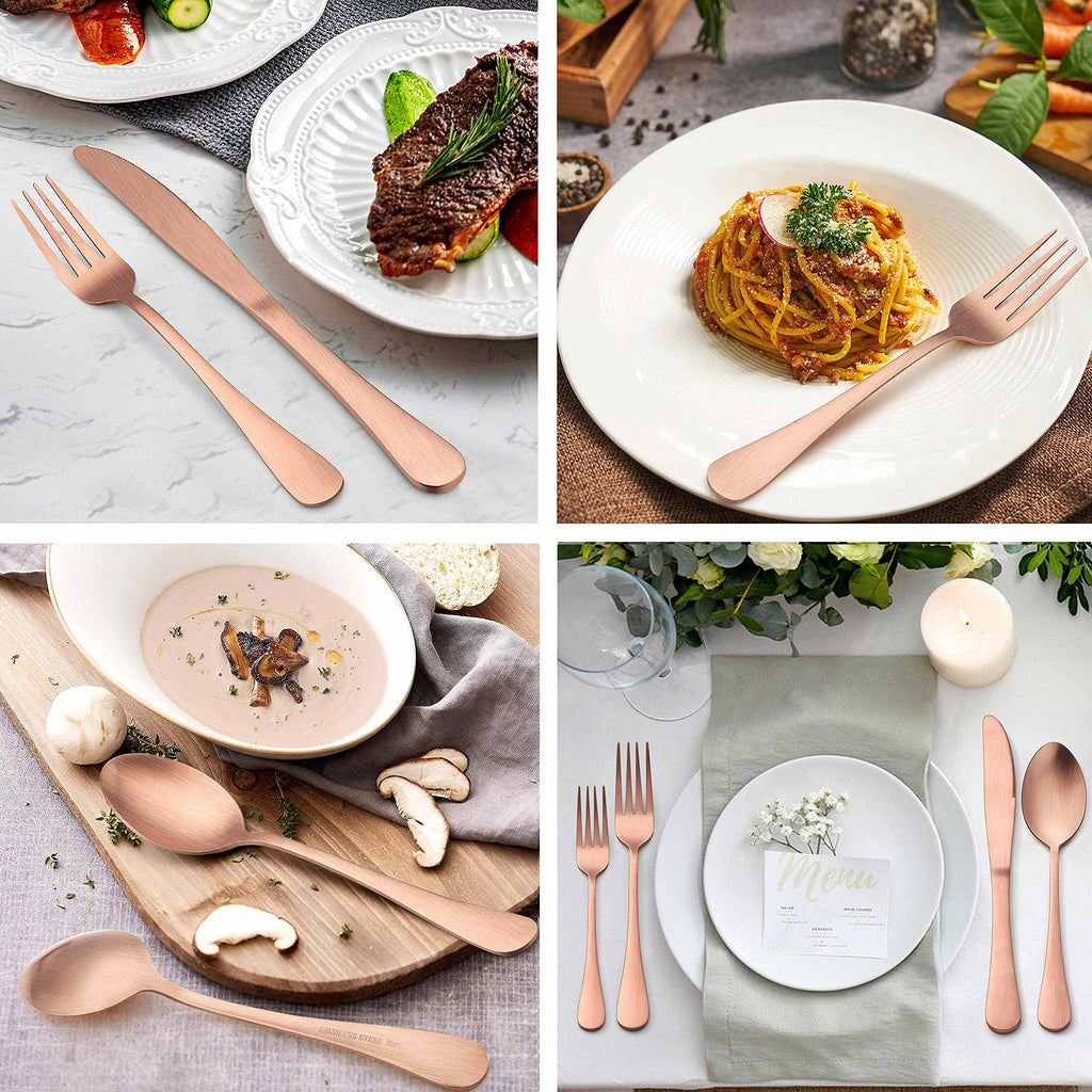 40 Piece Matte Copper Silverware Set, Rose Gold Flatware Set for 8