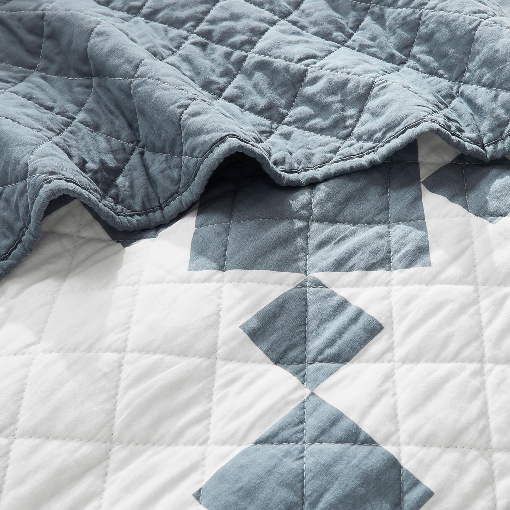 100% Cotton Quilt California, Oversized Lightweight Reversible Gingham Patchwork Bedding Set with 2