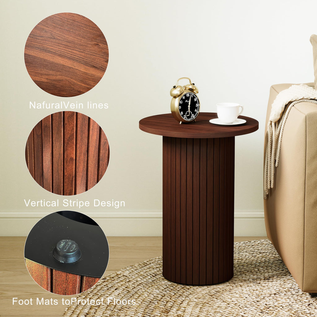 Round Side Table, Fluted Drum End Table, Tambour Accent Table
