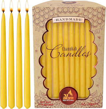 Beeswax Chanukah Candles Most Menorahs - Beeswax Candles, Premium Quality Pure Bees Wax for All 8 Nights of Hanukkah - Set of 45