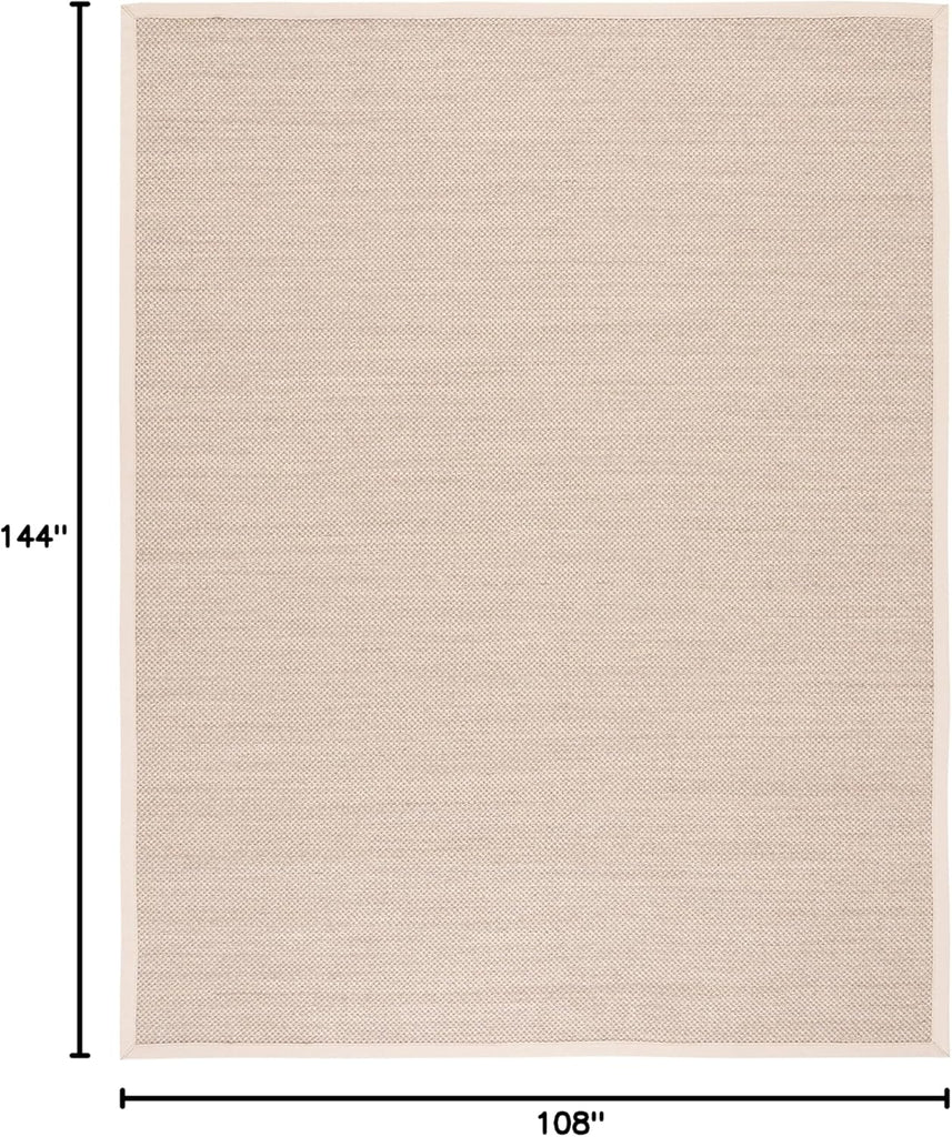 Area Rug 9x12 - Natural Fiber - Large - Marble & Beige, Sisal, Woven Design with Border