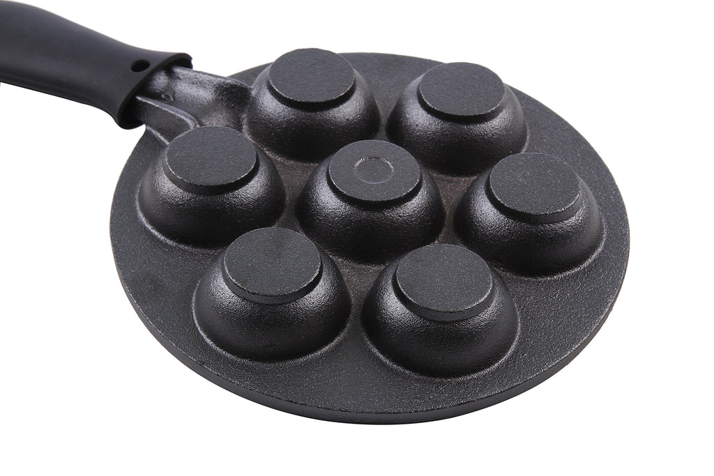 Cast Iron Aebleskiver Pan - Ideal for Mini Pancake Mold, Cake Pop Pan, and Takoyaki Maker (Black)