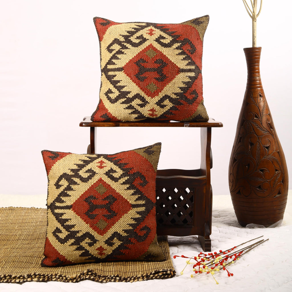 Star 70% Jute 30% Wool Set of 2 Kilim Pillow Cover of 18"x18"