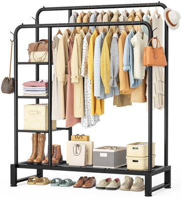 Double Rods Clothes Rack Clothing Rack, Clothes Rack for Hanging Clothes