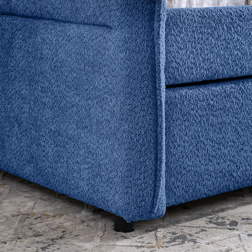 Full Size Upholstery Tufted Daybed with Erectable Trundle, Full to King Design Modern Extendable Boucle Sofa Bed