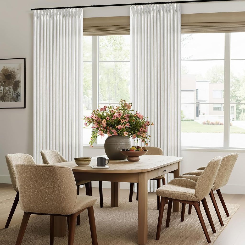 Ivory White Pinch Pleated Linen Curtains 1 Panel for Living Room Bedroom Memory Training Shaped Semi Sheer Pleat