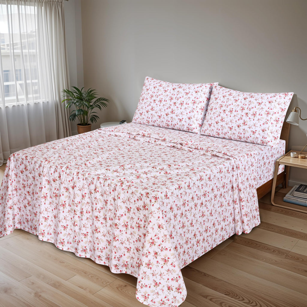 100% Cotton Percale King Sheets, King Size Sheets Set, Bouquet