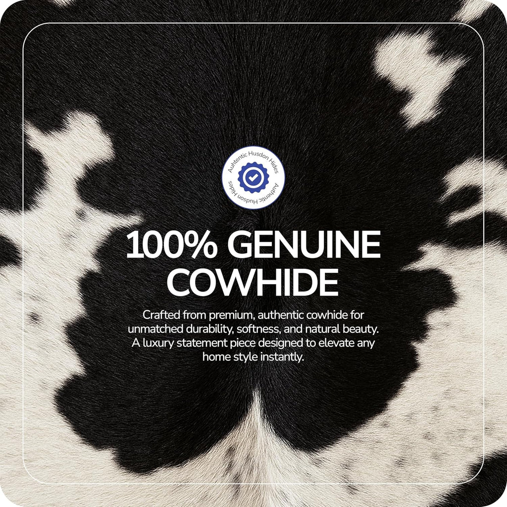 100% Genuine Cowhide Rug - Black & White Cow Hide Area Carpet - Animal Rugs & Western Home Decor - Real Cowhide Rug