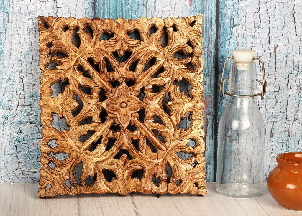 Wooden Mandala Design Trivet for Hot Dishes Plates & Pots Holder Hot Pad & Dining Table Décor Cookware Heat - Set of 2