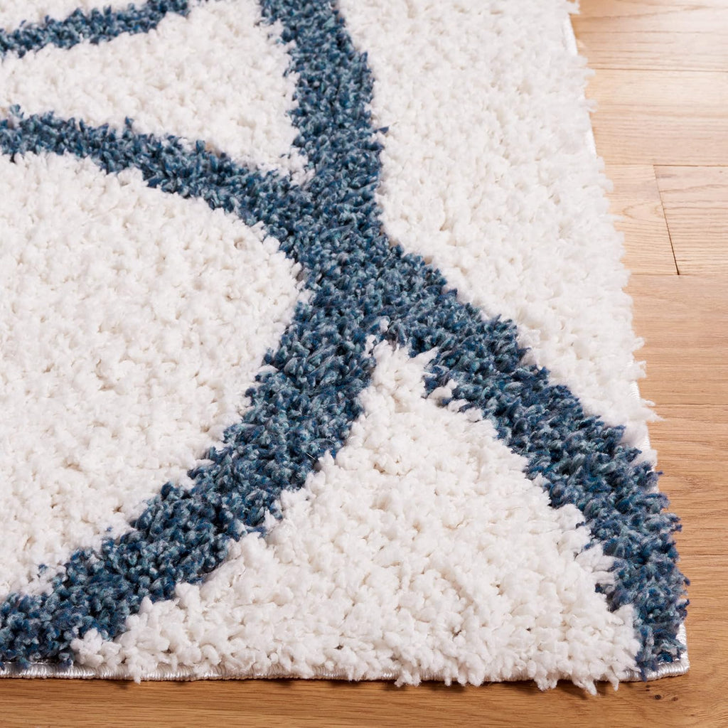 Calico Shag Collection Area Rug - 6'7" Square, Ivory & Blue, Modern Abstract Design, Non-Shedding & Easy Care