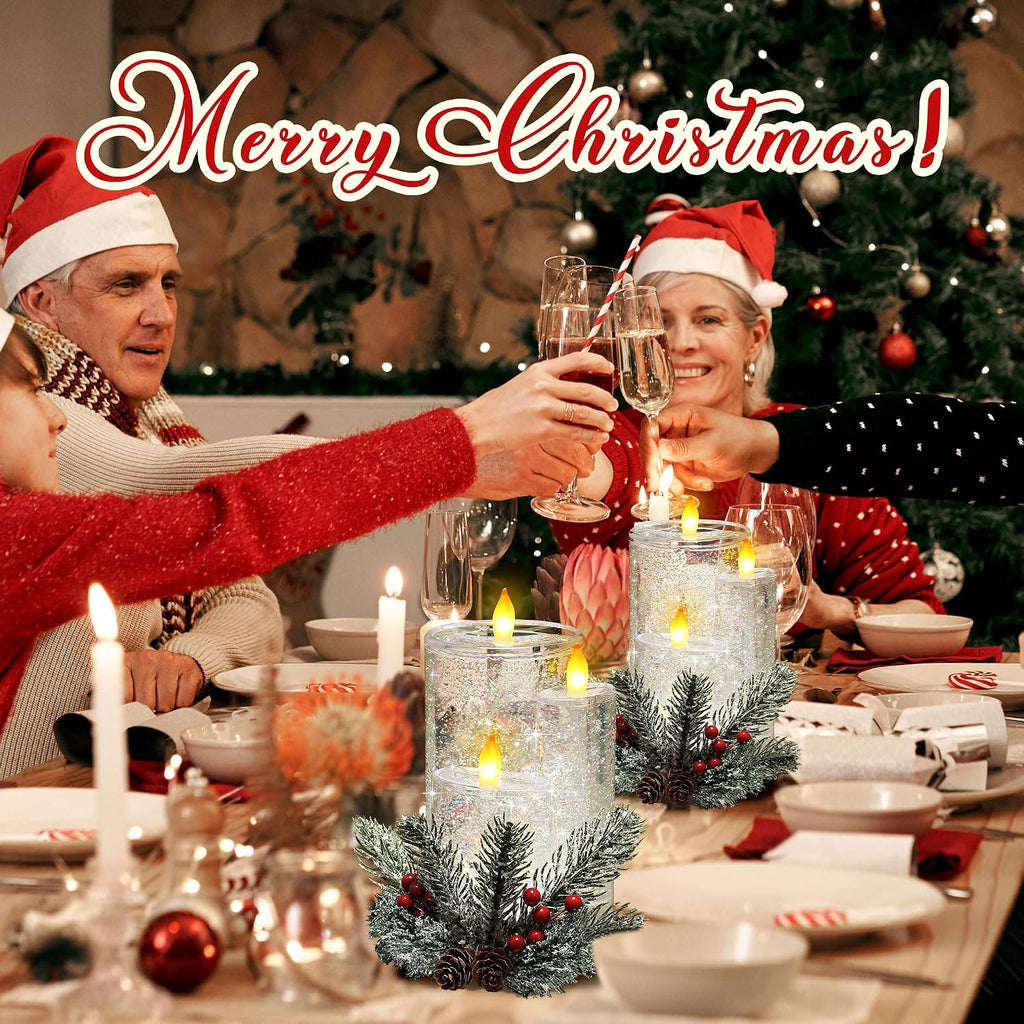 Christmas Snow Globe Flameless Candle, LED Lighted Electric Snow Globe with Spinning Glitter, Christmas Candles