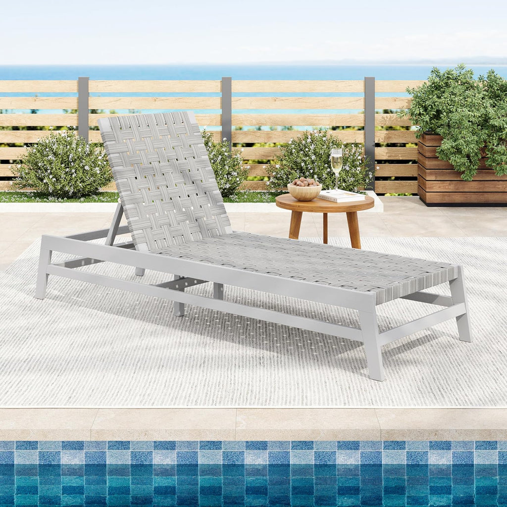 83" Acacia Wood Chaise Lounge Chair Outdoor, Modern Lazy Sofa with 4-Position Adjustable seat, Sleeper Couch