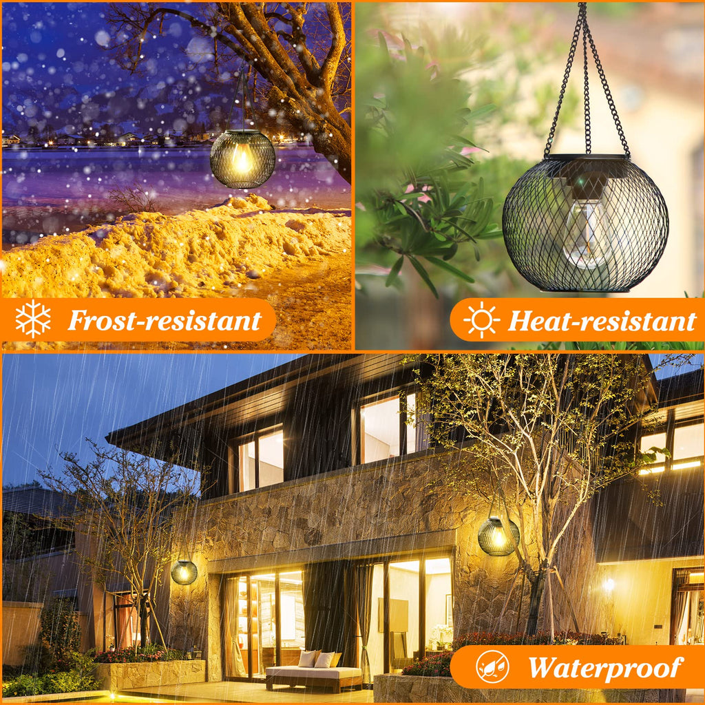 Solar Lantern Outdoor Waterproof, Hanging Solar Lights, 4 Pack, Black