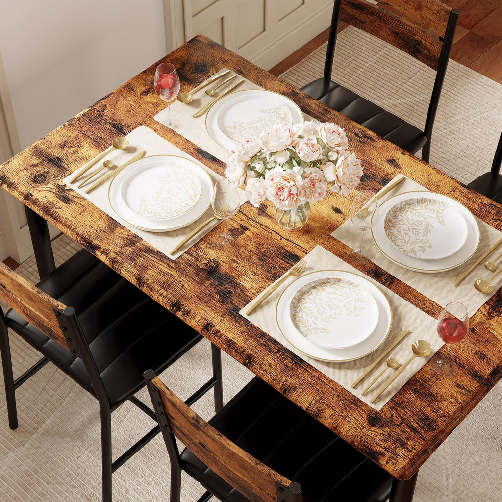 Dining Table Set for 4, Rustic Brown